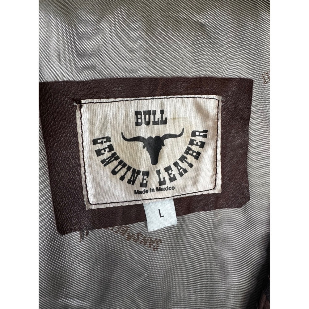 Vintage Bull Genuine Leather Western Fringe Vest Southwestern Whipstitch Mens L - Picture 4 of 15